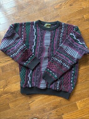 Vintage Tosani Multicolor Geometric Crewneck Sweater - Purple/Green